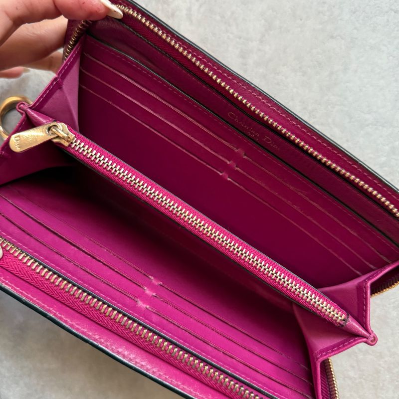 Christian Dior Iss Imo Round Zipper Long Wallet Round Zip Logo Charm Black Pink