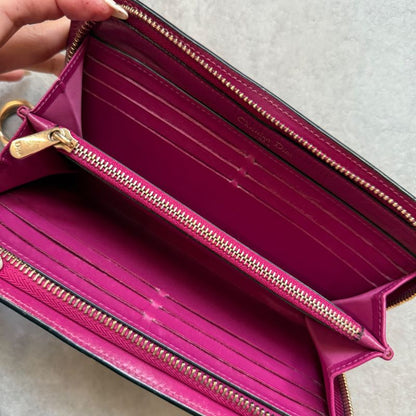 Christian Dior Iss Imo Round Zipper Long Wallet Round Zip Logo Charm Black Pink