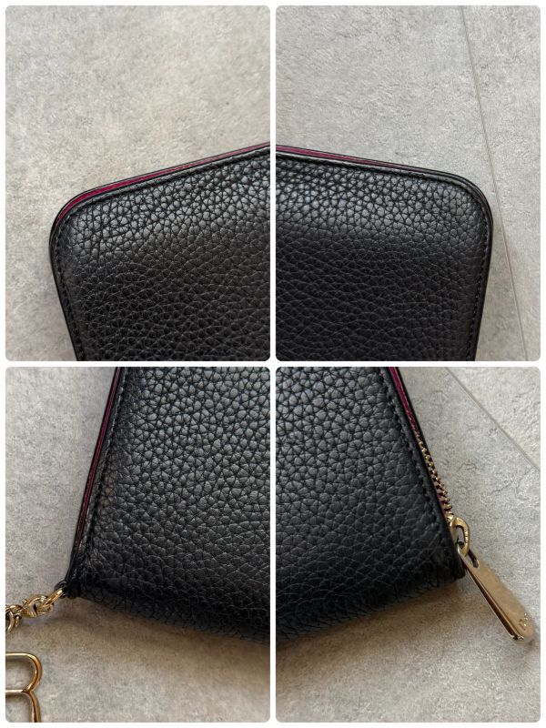 Christian Dior Iss Imo Round Zipper Long Wallet Round Zip Logo Charm Black Pink