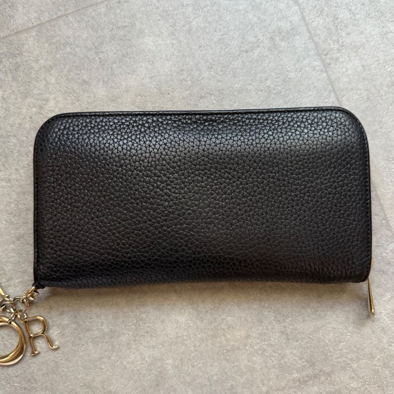 Christian Dior Iss Imo Round Zipper Long Wallet Round Zip Logo Charm Black Pink