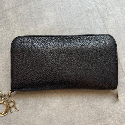 Christian Dior Iss Imo Round Zipper Long Wallet Round Zip Logo Charm Black Pink