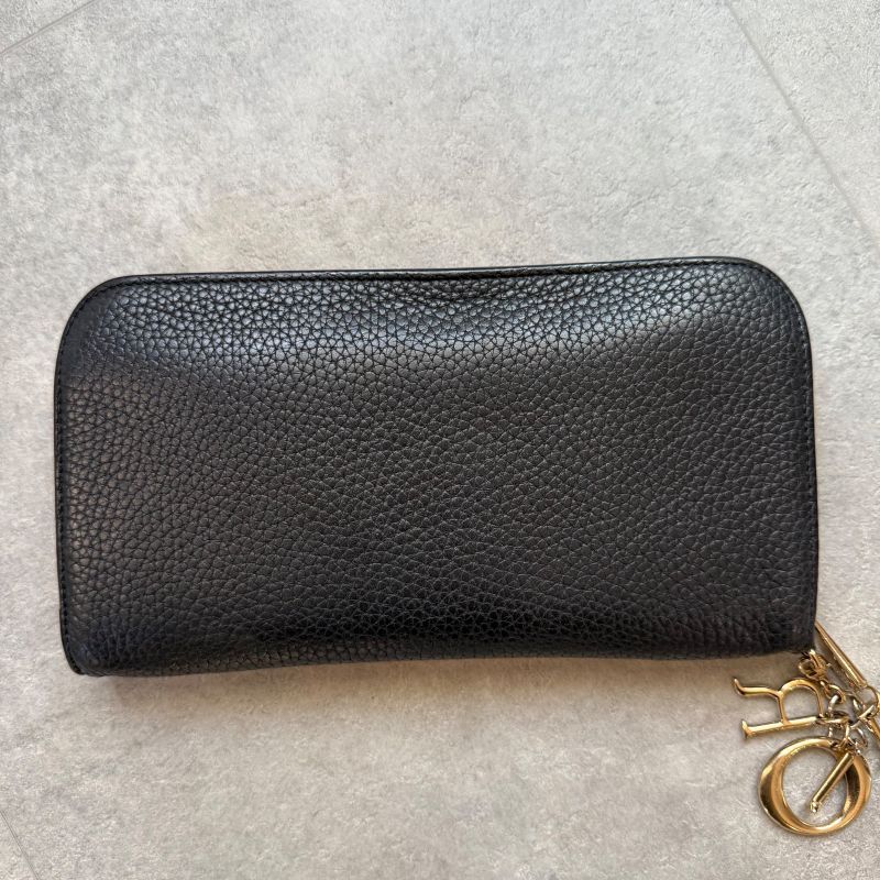 Christian Dior Iss Imo Round Zipper Long Wallet Round Zip Logo Charm Black Pink