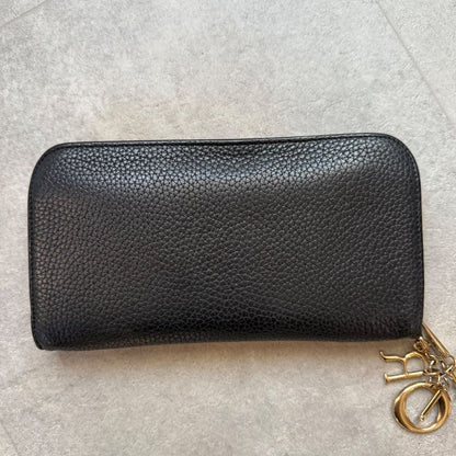 Christian Dior Iss Imo Round Zipper Long Wallet Round Zip Logo Charm Black Pink