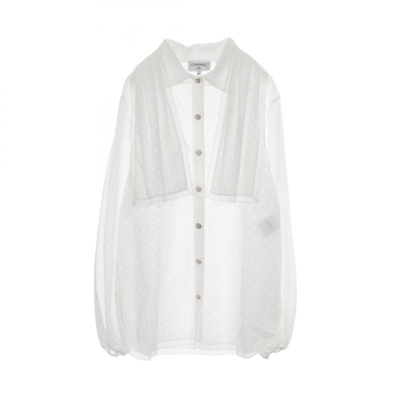 Chanel Blouse Coco Mark Button Perforated Cotton Shirt Ladies Used a