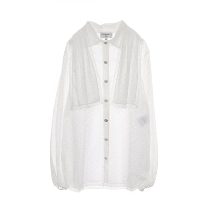 Chanel Blouse Coco Mark Button Perforated Cotton Shirt Ladies Used a