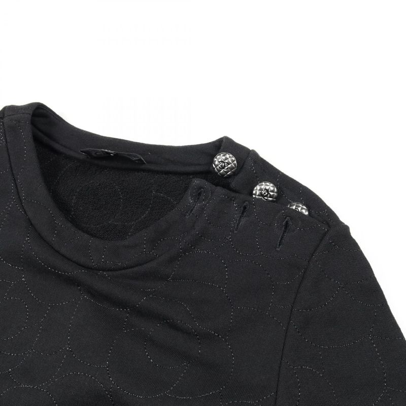 Chanel Sweatshirt Coco Mark Button Camellia Cotton Sweatshirt Ladies Used a