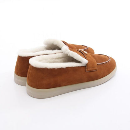 Prada Loafers Triangle Logo Mouton Suede Shearling Loafers Women's Unused