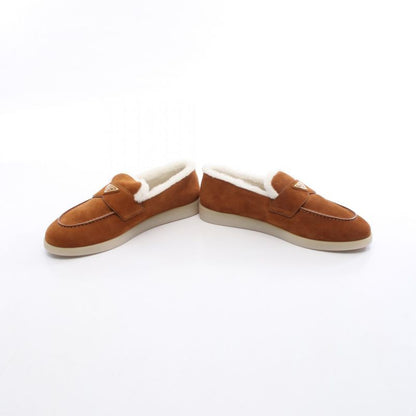 Prada Loafers Triangle Logo Mouton Suede Shearling Loafers Women's Unused
