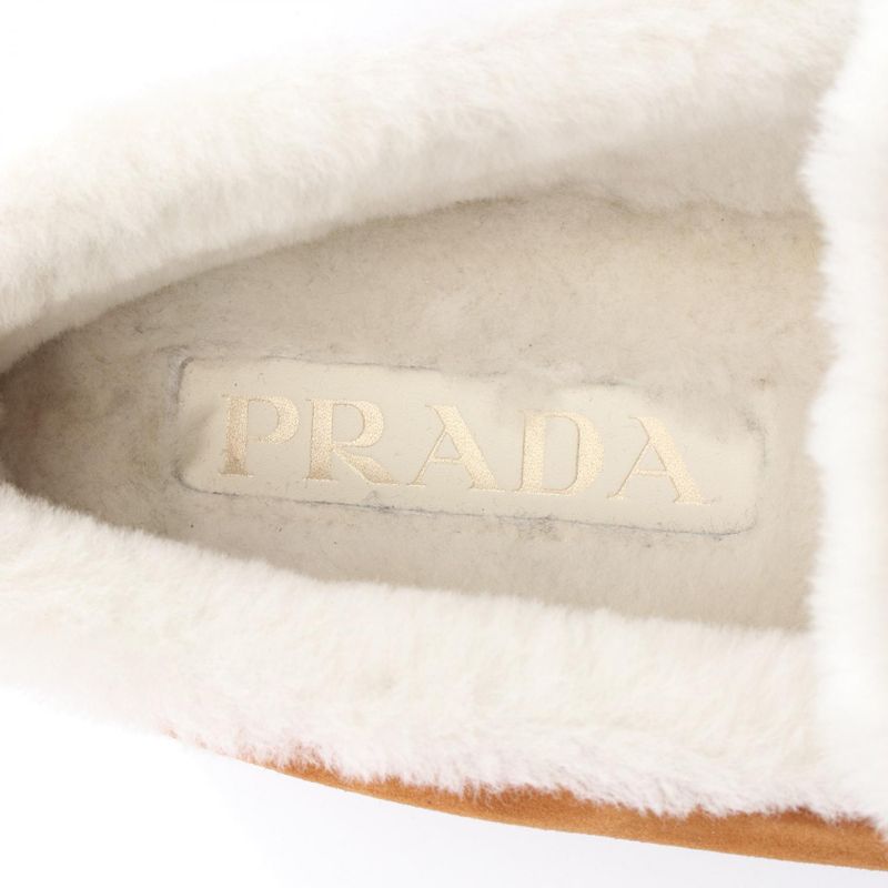 Prada Loafers Triangle Logo Mouton Suede Shearling Loafers Women's Unused