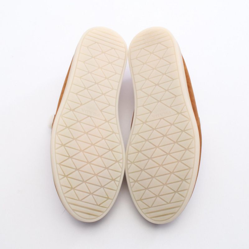 Prada Loafers Triangle Logo Mouton Suede Shearling Loafers Women's Unused