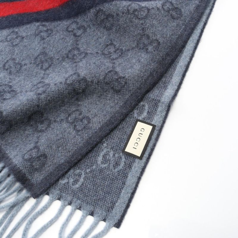 Gucci Scarf GG Pattern 5706033g2004068 Midnight Blue Wool Scarf Unisex