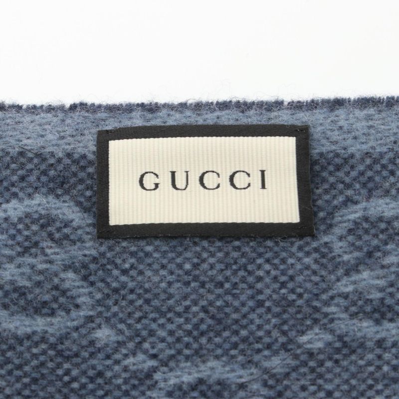 Gucci Scarf GG Pattern 5706033g2004068 Midnight Blue Wool Scarf Unisex