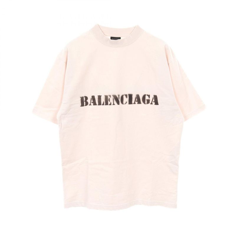 Balenciaga Cut and Sewn Stencil Type XS Beige Cotton T-Shirt Men's Used a