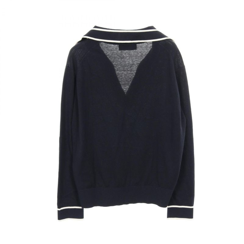 Gucci Polo Shirt Navy Silk Cotton Knit Women's Used a