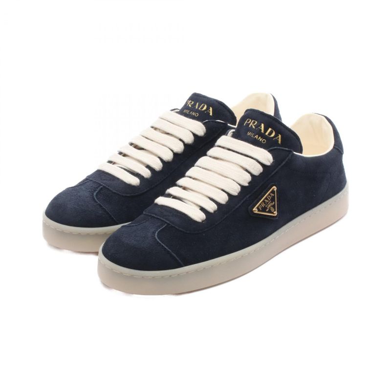Prada Sneakers Triangle Logo Navy Suede Sneakers Women's Never Worn