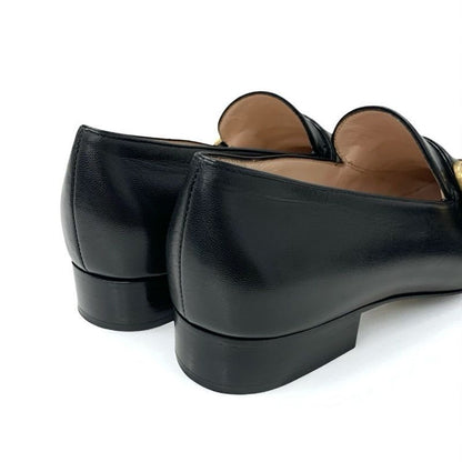 Gucci Loafer Leather Shoes Black Gold Double G GG Marmont