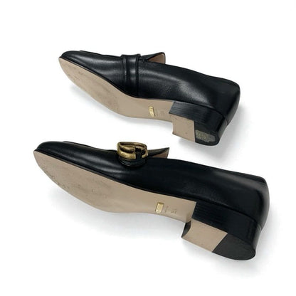 Gucci Loafer Leather Shoes Black Gold Double G GG Marmont