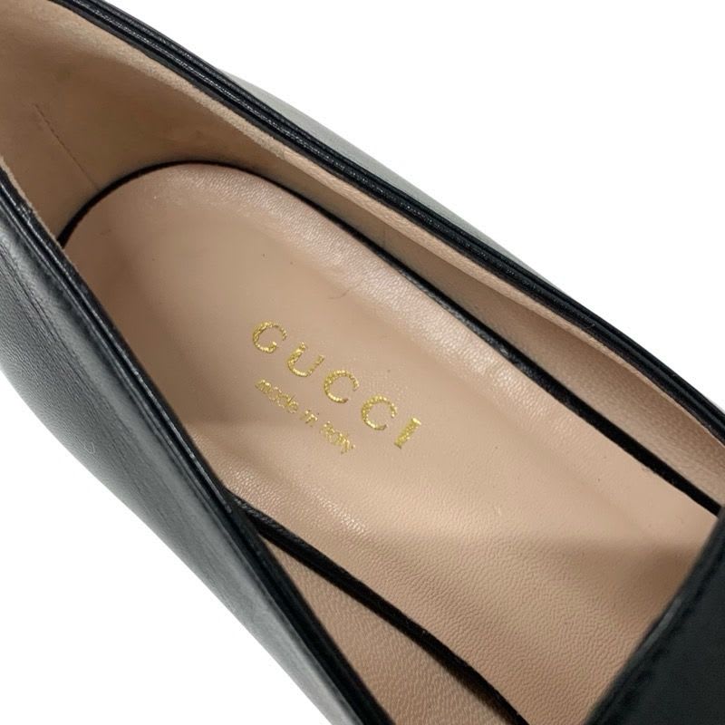 Gucci Loafer Leather Shoes Black Gold Double G GG Marmont