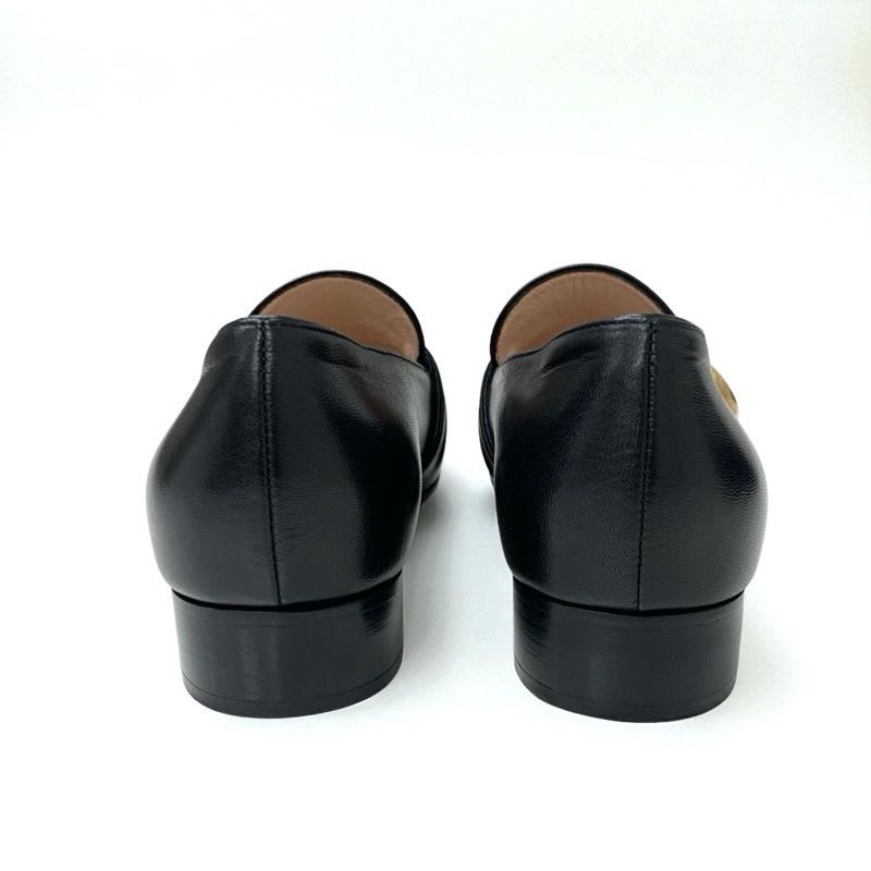 Gucci Loafer Leather Shoes Black Gold Double G GG Marmont