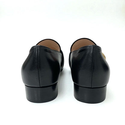 Gucci Loafer Leather Shoes Black Gold Double G GG Marmont