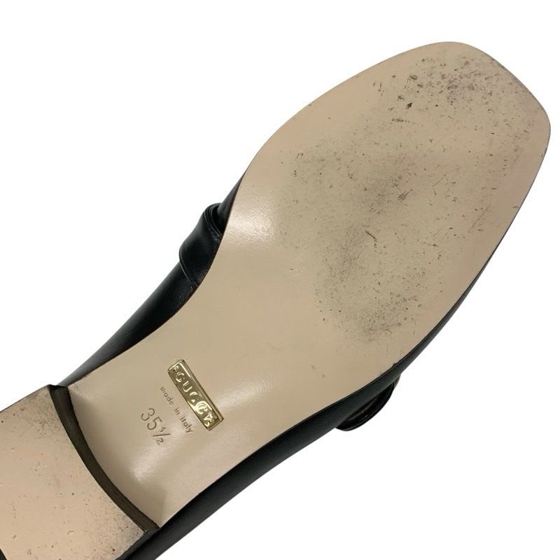 Gucci Loafer Leather Shoes Black Gold Double G GG Marmont