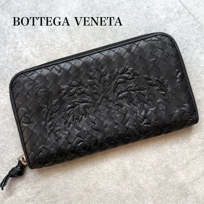 Ultra Bottega Veneta Intrecciato Round Zipper Long Wallet Embossed Leather