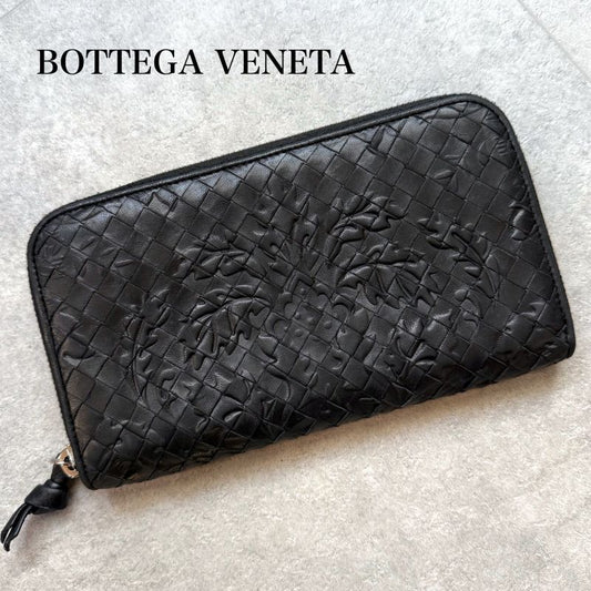 Ultra Bottega Veneta Intrecciato Round Zipper Long Wallet Embossed Leather