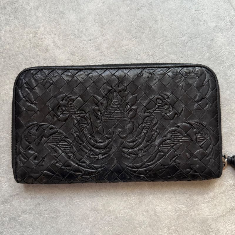 Ultra Bottega Veneta Intrecciato Round Zipper Long Wallet Embossed Leather