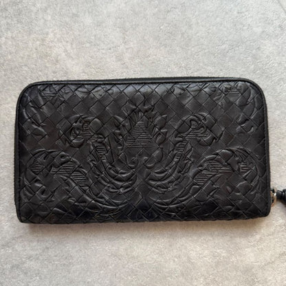 Ultra Bottega Veneta Intrecciato Round Zipper Long Wallet Embossed Leather