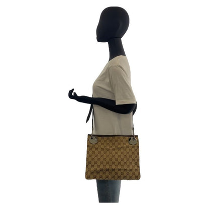 Gucci Beige Brown GG Canvas Leather 120841 Shoulder Bag Pochette Women 506425