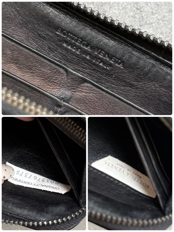 Bottega Veneta Round Zipper Long Wallet Black Intrecciato Stitching Leather