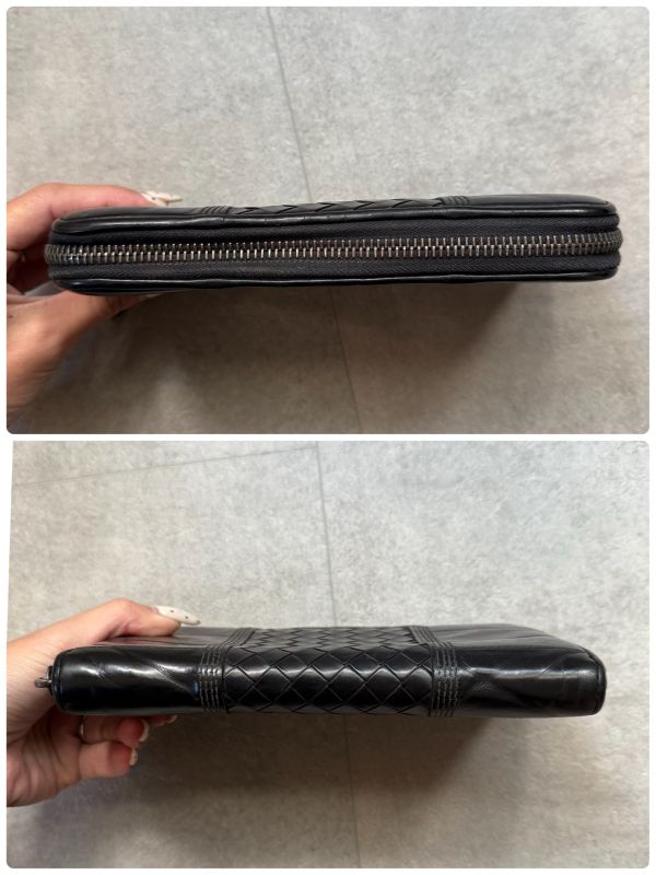 Bottega Veneta Round Zipper Long Wallet Black Intrecciato Stitching Leather