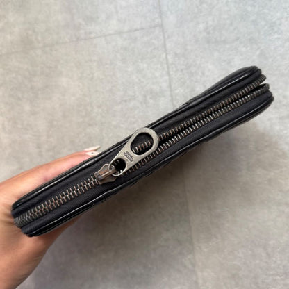 Bottega Veneta Round Zipper Long Wallet Black Intrecciato Stitching Leather