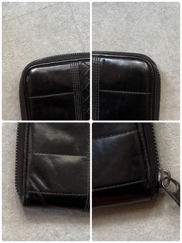 Bottega Veneta Round Zipper Long Wallet Black Intrecciato Stitching Leather