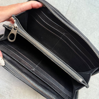 Bottega Veneta Round Zipper Long Wallet Black Intrecciato Stitching Leather