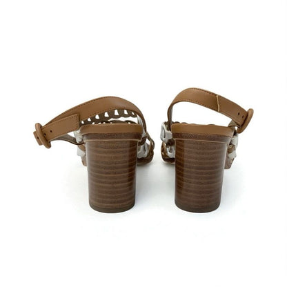 Hermes Romanza Sandals Shoes Leather Brown White Chaine D'ancre Strap
