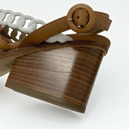 Hermes Romanza Sandals Shoes Leather Brown White Chaine D'ancre Strap