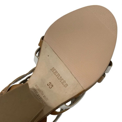Hermes Romanza Sandals Shoes Leather Brown White Chaine D'ancre Strap