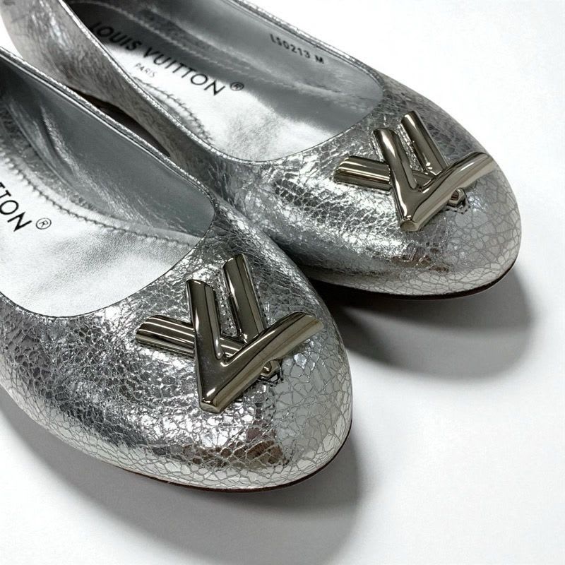 Louis Vuitton Flat Shoes Leather Silver Logo Ballet