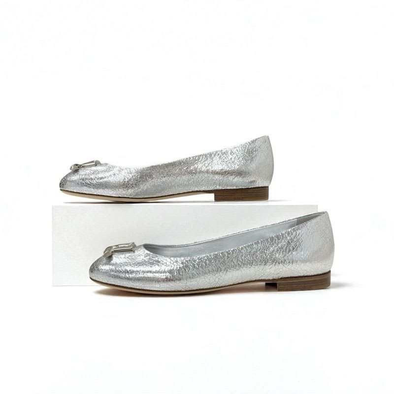 Louis Vuitton Flat Shoes Leather Silver Logo Ballet