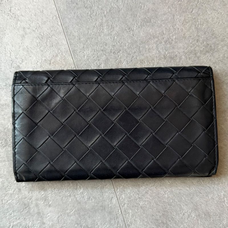 Bottega Veneta Maxi Intrecciato Fold Long Wallet Billfold Leather Black Men's