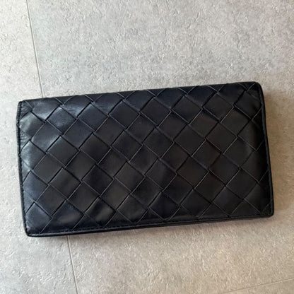 Bottega Veneta Maxi Intrecciato Fold Long Wallet Billfold Leather Black Men's