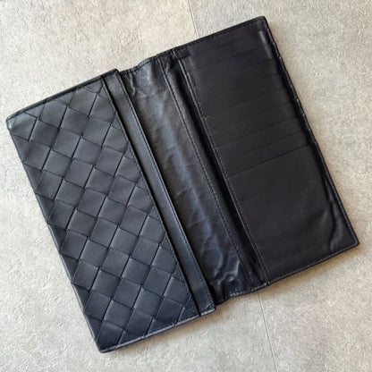Bottega Veneta Maxi Intrecciato Fold Long Wallet Billfold Leather Black Men's