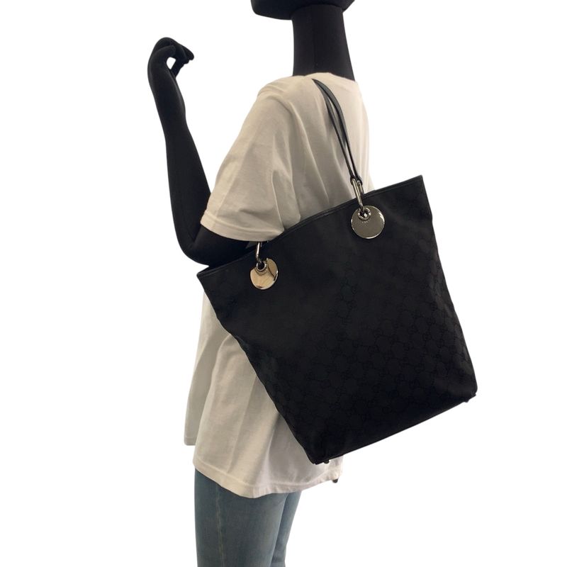 Gucci Black Silver Hardware GG Canvas 120836 Tote Bag Shoulder Bag Women 506429
