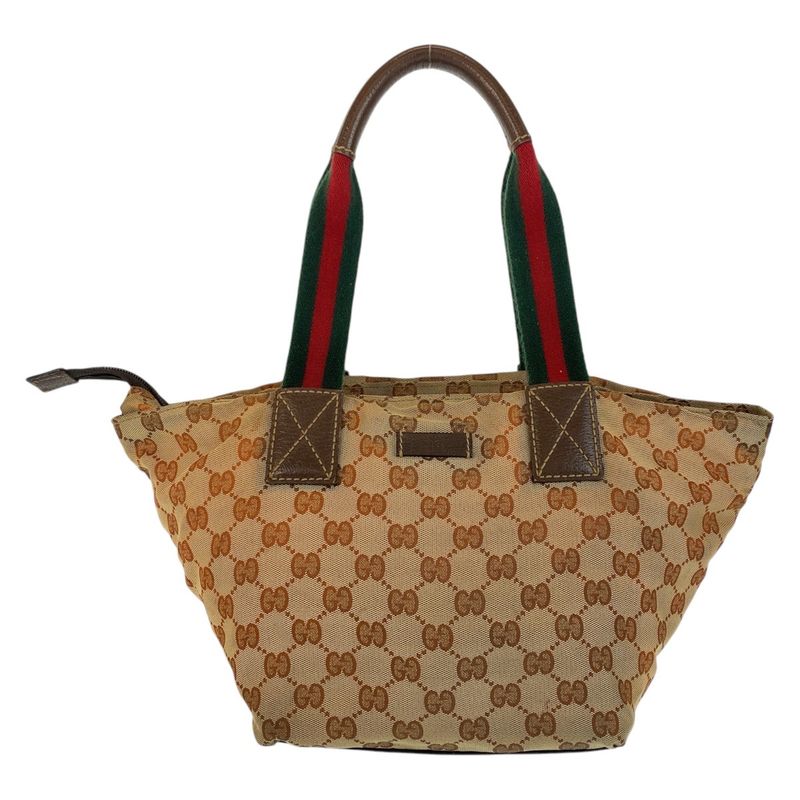 Gucci Sherry Line Beige Brown GG Canvas Leather 131228 Tote Handbag Ladies