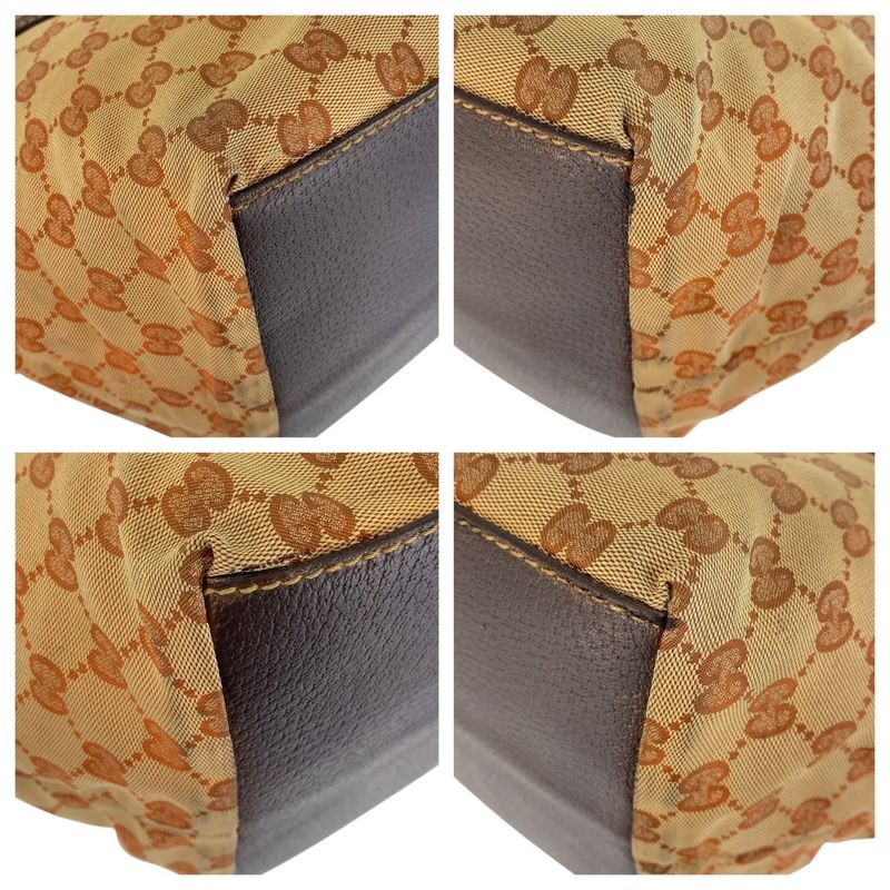 Gucci Sherry Line Beige Brown GG Canvas Leather 131228 Tote Handbag Ladies