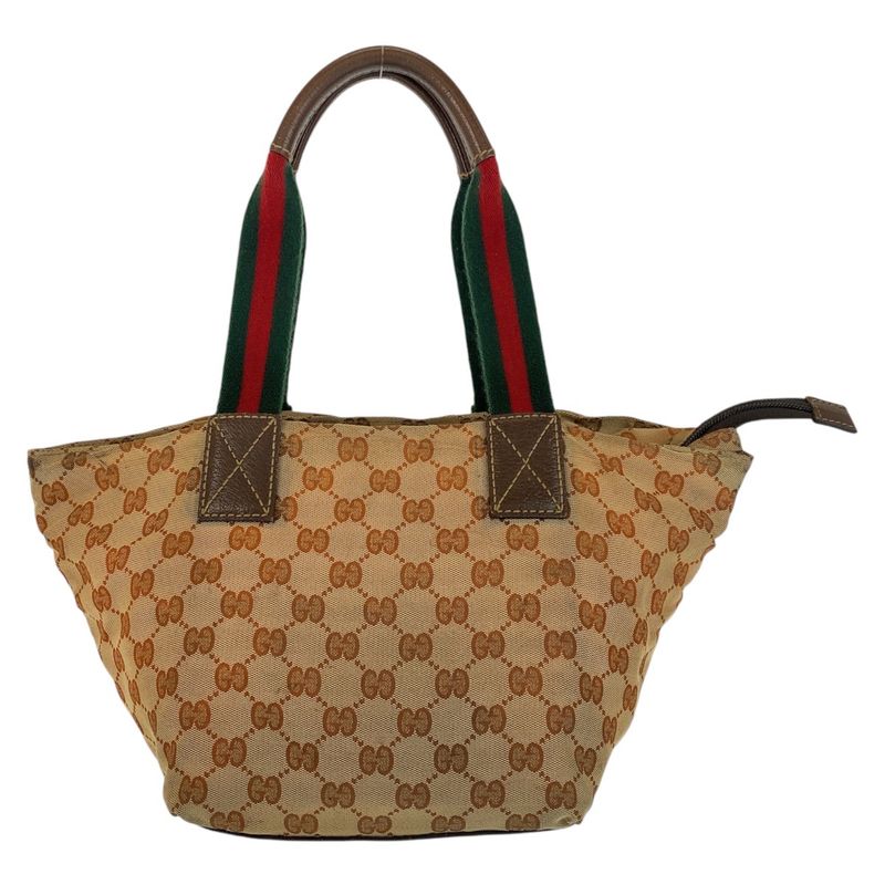 Gucci Sherry Line Beige Brown GG Canvas Leather 131228 Tote Handbag Ladies