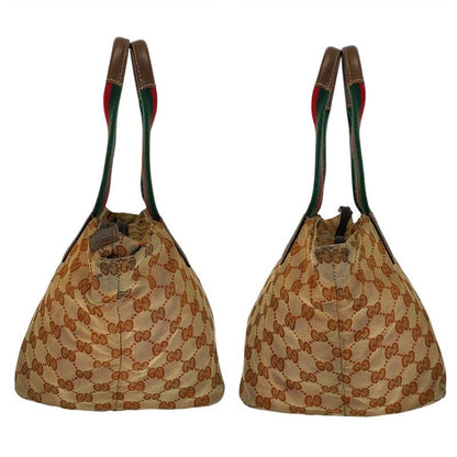 Gucci Sherry Line Beige Brown GG Canvas Leather 131228 Tote Handbag Ladies