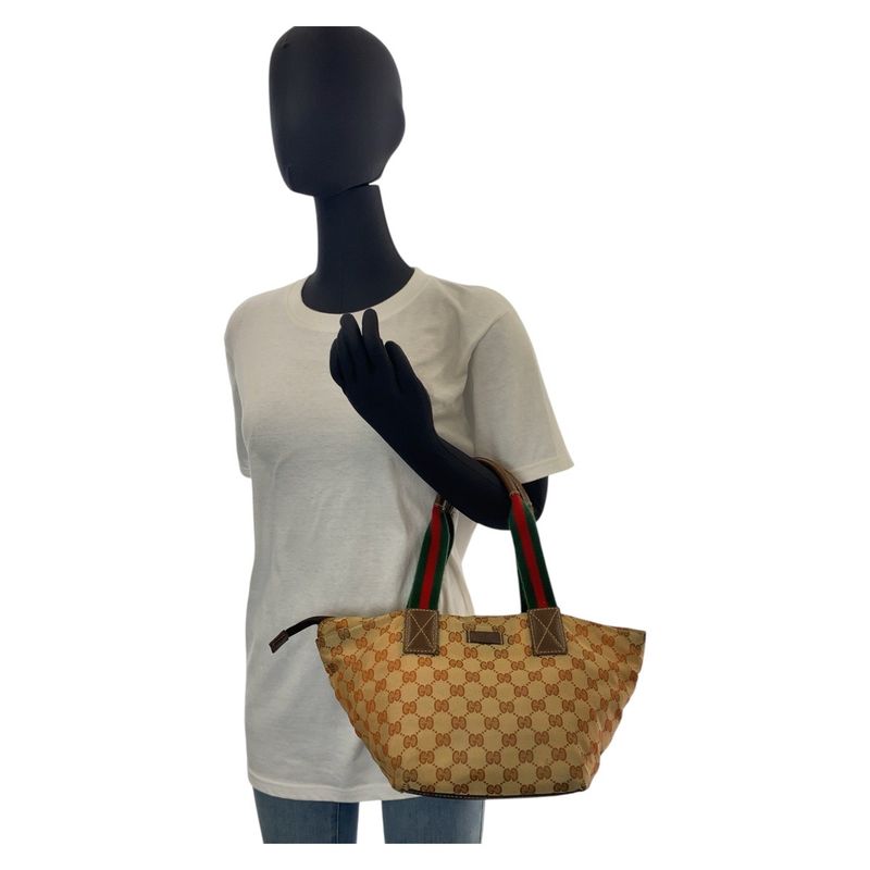 Gucci Sherry Line Beige Brown GG Canvas Leather 131228 Tote Handbag Ladies