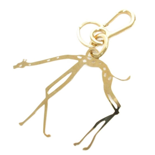 Loewe Giraffe Charm Key Ring Key Holder Logo Engraved Metal Gold Color Gv Aa